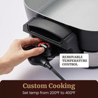 Elite Gourmet EG4403 15" x 12" x 3” Stow-Away Foldable Electric Skillet, Ceralast™ Ceramic Non-stick, 1500W Rapid Heat, Dishwasher Safe Pan & Lid, Black/Gray