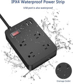 Outdoor Power Strip Weatherproof with USB C, Waterproof Surge Protector with 4 Outlets,Outdoor Electrical Outlet,Outdoor Multi Plug Outlet for Camping, Garden, Kitchen, Bathroom, 6ft Cord,Flat Plug