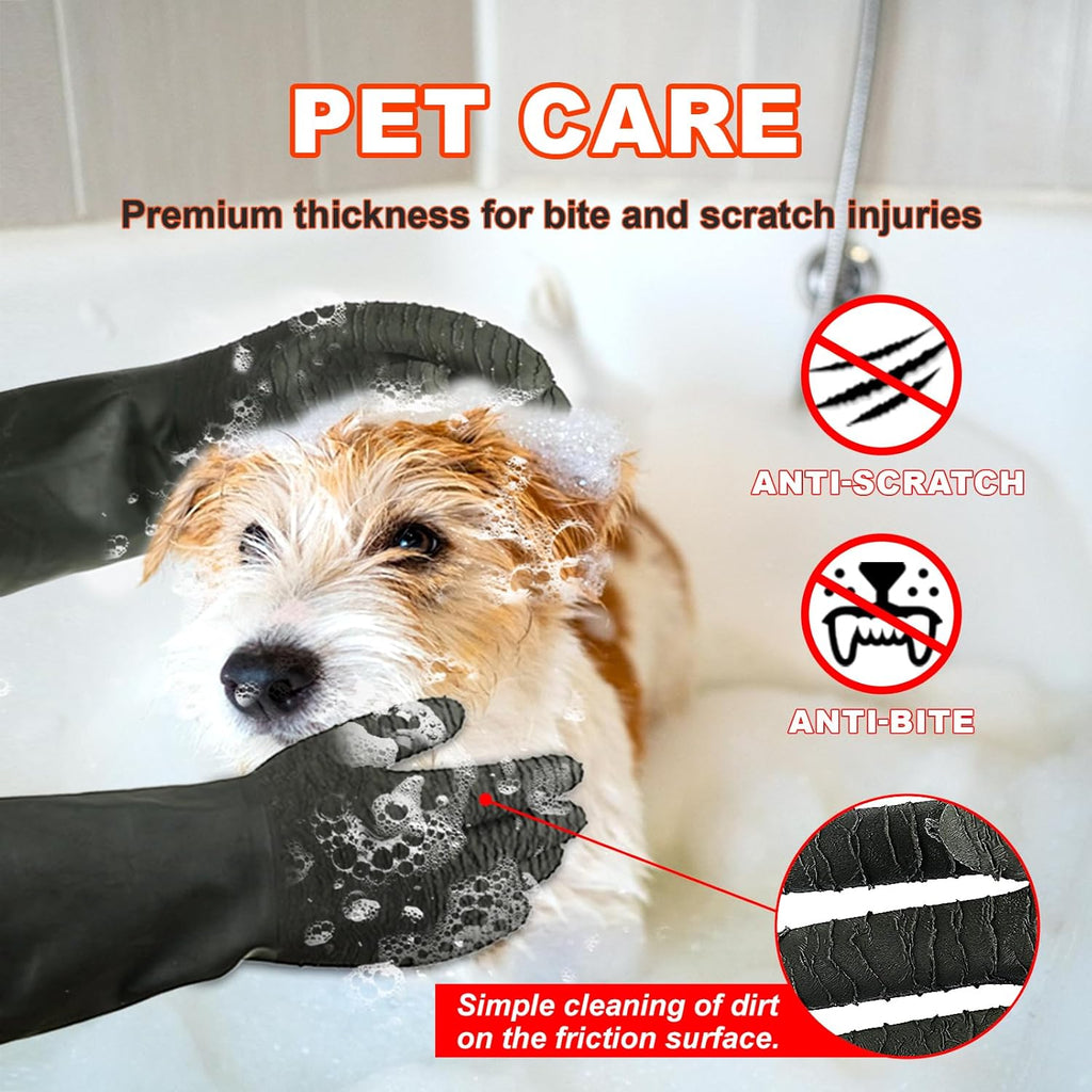 North Tower Heavy Duty Rubber Gloves, Industrial Gloves Waterproof Reusable Protective Work for Cleaning, Dishwashing,Upgraded with Non-Slip Design, Black (22in,2pair)