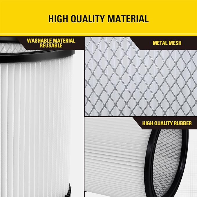 Stanley 08-2501 High Efficiency Shop Vac Filters, Replacement Cartridge Filter Fit for Most 5-18 Gallon Wet Dry Vacuum Cleaners, Shop Vacuum Wet and Dry Accessories Replacement Parts, 08-2501