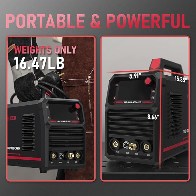 YESWELDER 200A AC/DC Aluminum Tig Welder with Pulse Large LED Display, Digital Inverter STICK/TIG 110/220V Dual Voltage TIG Welding Machine TIG-200P ACDC