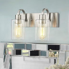 Emliviar 2-Light Bathroom Vanity Light - Bathroom Light Fixture in Brushed Nickel Finish with Clear Glass, YCE237B-2W BN