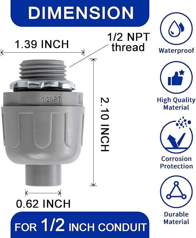 (1/2" Conduit Coupling 20 Pack) Yariwiz 1/2 Plastic Liquid Tight Conduit Coupling