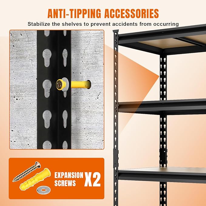 BIG RED Storage Shelving Unit, 5-Tier Adjustable, Heavy Duty Metal Garage Shelves/Utility Rack for Kitchen, Pantry, Basement, Bathroom, Laundry - 3,000lb Capacity, Black, 72" H x 48" W x 24" D