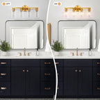 4 Light Gold Bathroom Vanity Light, Brushed Brass Bathroom Light Fixtures with Clear Glass Shade, Modern Wall Lamp Sconce Lighting for Bath Mirror Bedroom Living Room Hallway Porch