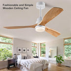 52 Inch Ceiling Fans with Light Remote Control, Wood Ceiling Fans with 3 Blade and Down Rod, 6 Speed DC Motor, Indoor Outdoor Ceiling Fan for Patio, Living Room, Bedroom, Office