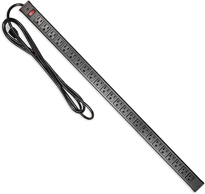 Iron Forge Cable 24 Outlet Heavy Duty Surge Protector Power Strip with Built-in Circuit Breaker, 14/3 SJT Black & Yellow with 9 ft Extension Cord