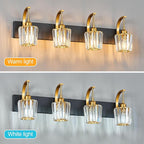 Modern Bathroom Vanity Light, 4-Light Black Gold Wall Sconce with Crystal Accents, Over Mirror Bathroom Lighting Fixture, 32.67" Long Dimmable Vanity Lamp for Makeup, Easy Installation