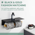 APLusee Double Toilet Paper Holder with Phone Shelf, 304 Stainless Steel Bathroom Tissue Hanger, Wall Mounted Dual Roll Paper Dispenser, Black & Gold