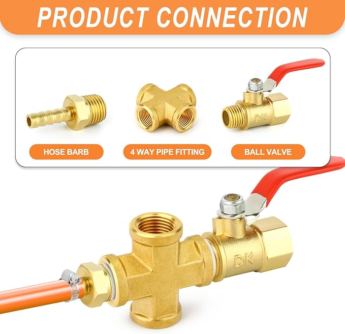 GASHER 5PCS Brass Pipe Fitting, Cross 4 Way Pipe Fitting, 3/8" x 3/8" x 3/8" x 3/8" NPT Female Pipe