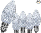 Wintergreen Lighting 25 Pack OptiCore C7 LED Christmas Light Bulbs - Replacement LED Christmas Lights Heavy Duty Premium Outdoor Christmas Lights, E12 Base (Cool White Faceted)