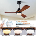 42 Inch Ceiling Fans with Lights and Remote, Modern 3 Blades Wood Ceiling Fan with light, 6 Speed Quiet DC Motor, Indoor Outdoor Ceiling Fan for Patio Bedroom Living Room Kitchen Office