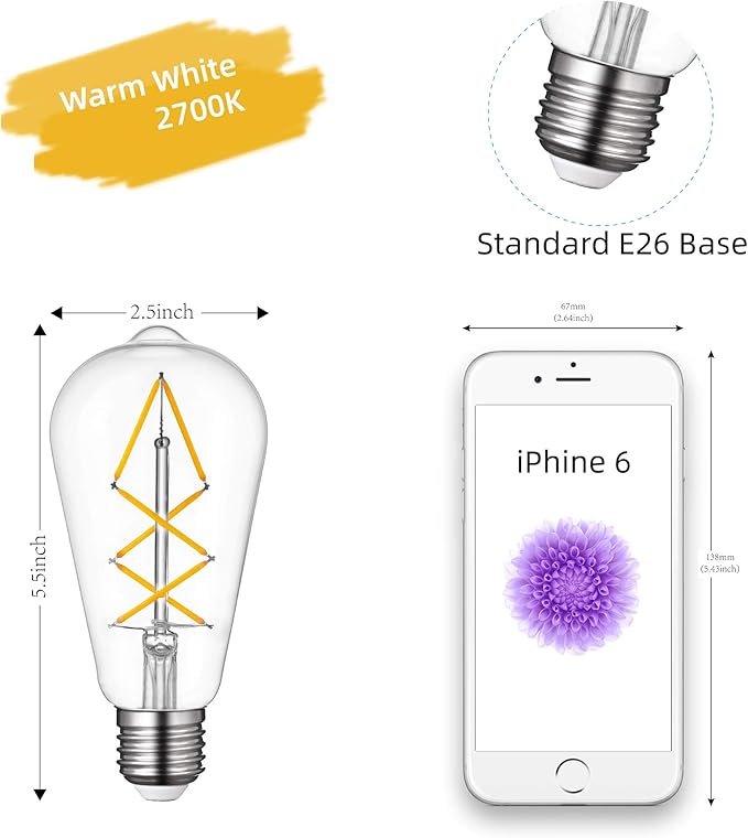 OMED Dimmable E26 LED Edison Bulb 60 watt, Clear Glass 2700k Soft White Vintage Light Bulbs, Cross LED Filament Retro Edison Bulbs for Ceiling Fan, Porch,Bathroom, Farmhouse Light Bulbs 6 Pack