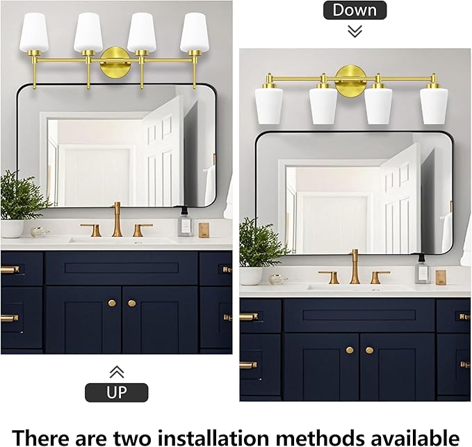 New Bathroom Vanity Light Fixtures 3 Lights Brushed Brass Glass Shade Modern Wall Bar Sconce Over Mirror (Brushed Brass, 4T)