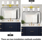 New Bathroom Vanity Light Fixtures 3 Lights Brushed Brass Glass Shade Modern Wall Bar Sconce Over Mirror (Brushed Brass, 4T)