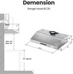 Range hood 36 inch,Stove Hood with Dual Motor 900 CFM,Vent Hood with 1.5 Sones Whisper-Quiet,Kitchen Exhaust Range Hood for Large Kitchen,GU10 LED Lights & Full-Sealed Cavity