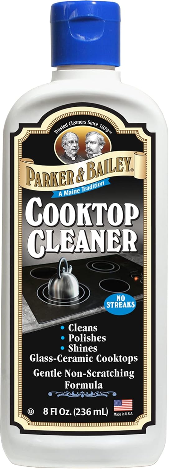 Parker & Bailey Cooktop Cleaner – Non-Scratch Formula for Glass and Ceramic Stovetops, Removes Grease and Residue, Restores Shine, 8 oz