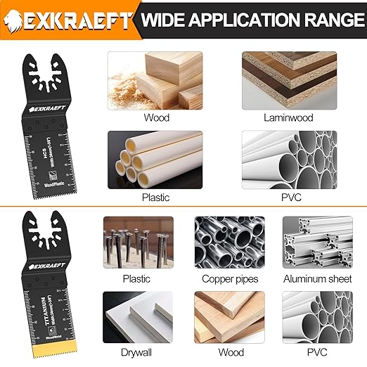 55 PCS Oscillating Saw Blades, Professional Universal Titanium Oscillating Tool Blade for Metal Nails, Wood and Plastic, Multi Tool Blades Kits Fit Dewalt Milwaukee Ryobi Rockwell Fein