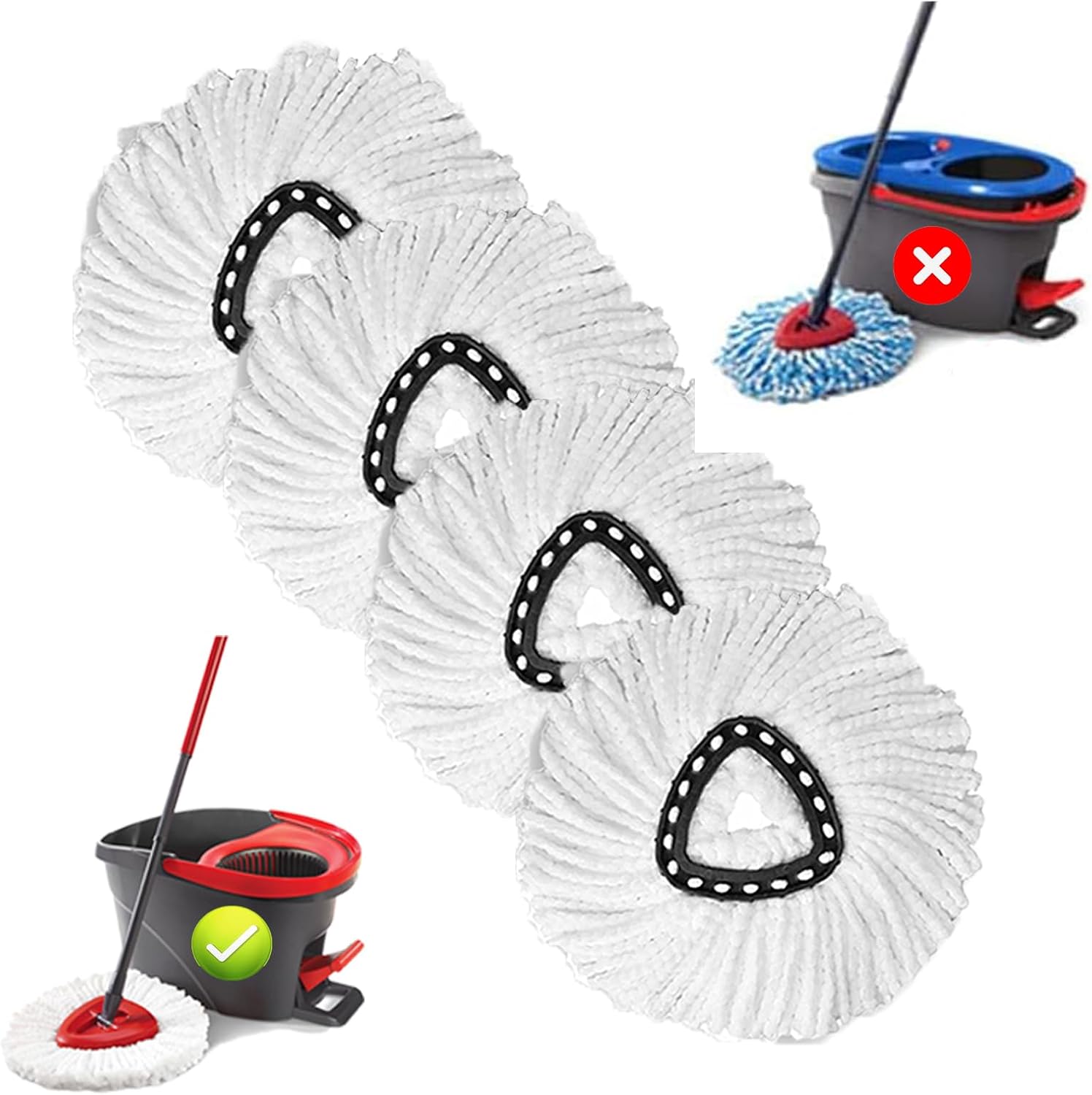 4 PCS Spin Mop Replacement Head,100% Microfiber Mop Heads Replacements Compatible with Triangle Spin Mop,360 Degree Round Spin Mop Replacement Head for Easy House Cleaning Floor Mopping