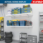 2-Pack 1.5x4ft Heavy Duty Garage Wall Shelving, 500 lbs Load Capacity, Garage Shelving Wall Mounted, Storage Rack with Hooks, White