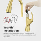 Pfister Miri 2.0 Kitchen Faucet with Pull Down Sprayer and Soap Dispenser, Single Handle, High Arc, NSF Certified, Brushed Gold Finish, F5297MRRBG