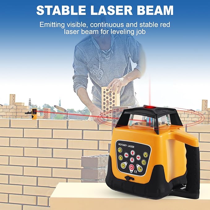 Iglobalbuy Automatic Self-Leveling Rotary Laser Rotating Horizontal & Vertical Laser Level Kit 500M w/Remote Control + Receiver, Leveling Transit Laser Level Red Beam for Construction (Rotary Laser)