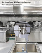 Commercial Sink Drain: 3-1/2" Sink Opening Waste Drain Valve - Brass Kitchen Sink Drain With Lever Handle - Commercial Sink Stopper Prevents Sink Clogged Overflow for Restaurant Multi-Basin Sink