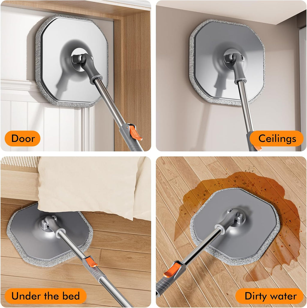 Spin Mop and Bucket with Separate Dirty and Clean Water,360° Spin Mop and Bucket System with Widening Foldable Handle,4 Replaceable Mop Pads,Square Mop for Floor Hardwood Tile Marble Wall Cleaning