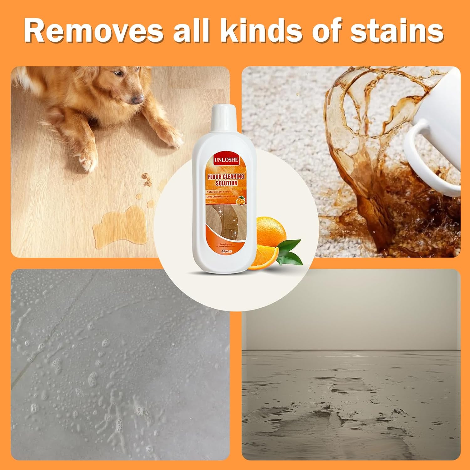 Floor Cleaning Solution for Multiple Hard Floors - 34 fl oz Floor Cleaner, For All Robot Vacuums with Mopping and Cordless Wet/Dry Vacuum Mops, Deep Clean for Tile, Wooden Floor, Laminate (Orange)