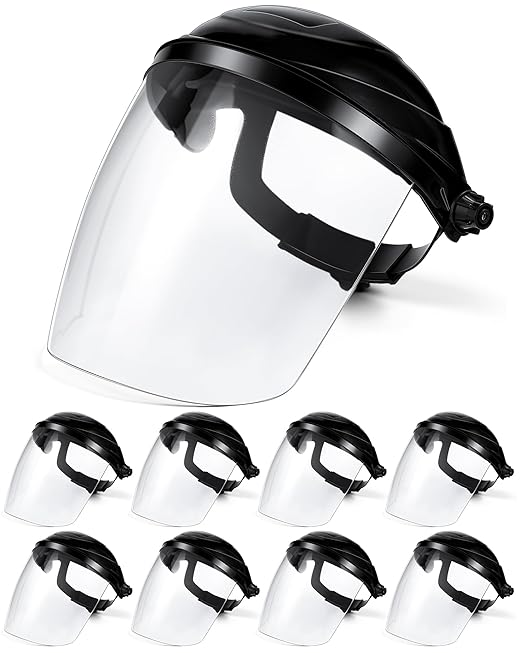 8 Black Safety Face Shield for Grinding and Cutting, Full Impact Resistant Face Shield Mask for Work Chemical Woodworking (Black)
