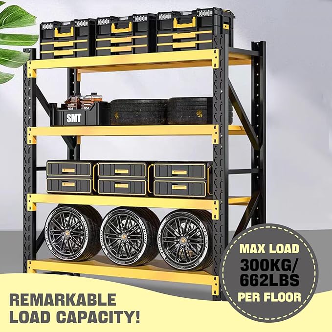 5000lbs Load Capacity,Heavy Duty 4-Tier Steel Shelving Unit, Adjustable Industrial Storage Rack for Garage Warehouse (Yellow and Black, W78.74*D23.62*H78.74)
