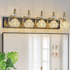 Modern Glass Crystal Vanity Light - Vintage Bathroom Lighting Fixtures Over Mirror, 5 Light Vanity Lights G9 Bulb (35.43 Inch, Black Gold)
