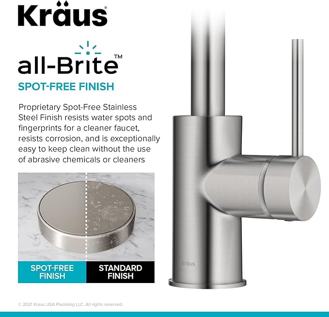 KRAUS Spot Free Oletto Single Handle Kitchen Bar Faucet in All-Brite Stainless Steel Finish, KPF-2600SFS (Pack of 1)