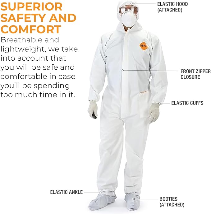 Tiger Tough Heavy Duty All Purpose Coverall, White Safety Suit for Superior Comfort & Protection