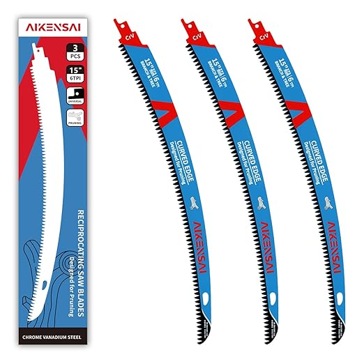 3-Picec 6TPI Pruning Reprocating Saw Blades 15 Inches Curved Edge, Wood Trimming Saw Blades for Tree with Japanese Teeth