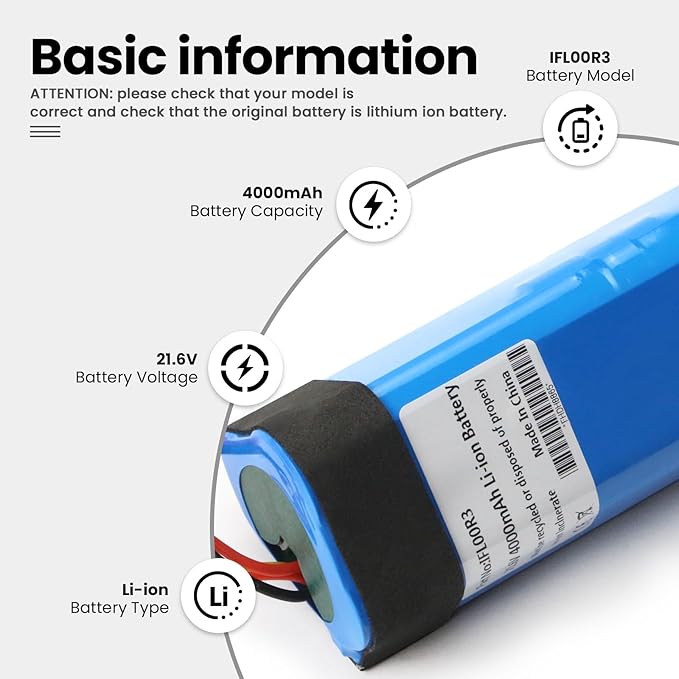 ANTIEE 4000 mAh Vacuum Cleaner Battery for Tineco iFloor 3, Floor One S3, Floor One S3, Breeze Cordless Wet Dry Aspirapolvere Robots 21.6 V