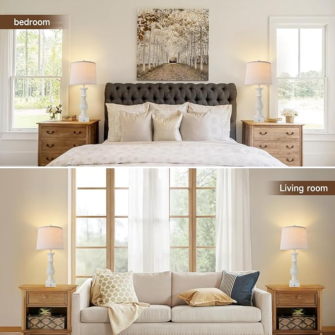 Terpsichore Touch Dimmable Desk Lamp Table Lamps Set of 2 Vintage Night Stand Light Farmhouse Resin Lamp,Bedside Lamps with USB Ports &Outlets,for Bedroom,Living Room,Office,Dining Room,Reading