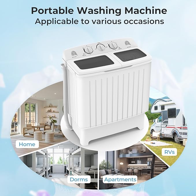 ARLIME Portable Washing Machine, Twin Tub Compact Laundry Washer w/Built-in Gravity Drain, 20 lbs Capacity, 12 lbs Washing & 8 Pound Spinning, Washer & Spinner Combo for Home Apartments Dorms & RVs