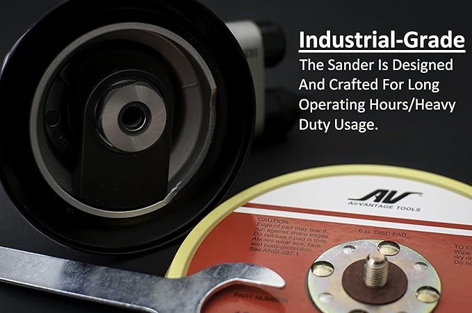 AirVANTAGE Industrial Grade Random Orbital Air Sander Non-Vacuum With Low-Profile Pad, 1/4 in. NPT Air Inlet (5": 3/32- PSA Vinyl)