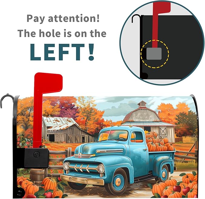 Kawani Fall Mailbox Cover - Autumn Harvest Thanksgiving Pumpkin Farm Truck Magnetic Standard Size 21x18 Inch Rustic Waterproof Post Box Wrap Garden Yard Decor for Outdoor