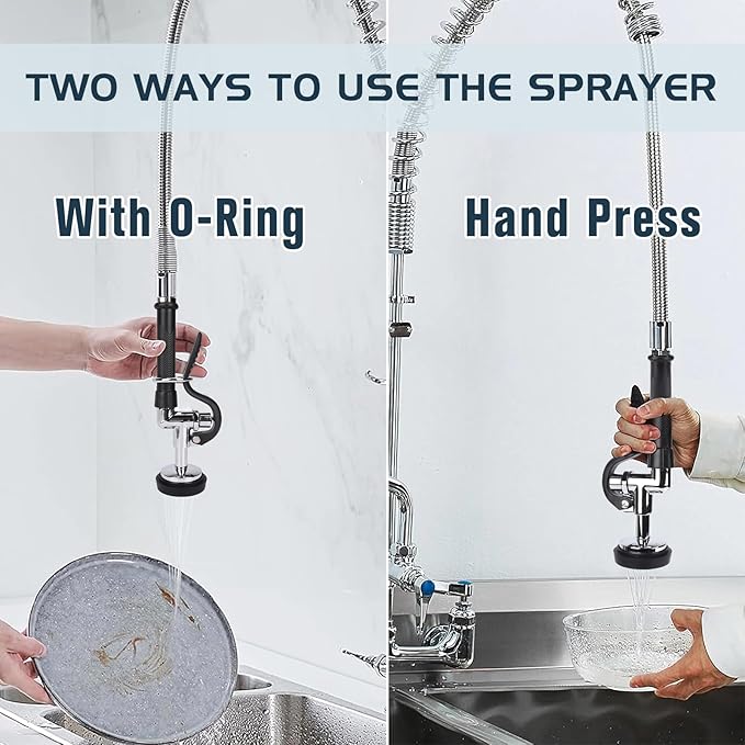 Spray Valve with 45” Commercial Sink Sprayer Hose and Pre Rinse Spring, Pre Rinse Sprayer with Flexible Stainless Steel Hose & Spring Assembly for Commercial Kitchen Faucets (Black)