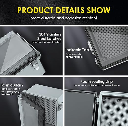 Waterproof Electrical Junction Box, IP67 Plastic Weatherproof Outdoor WiFi Enclosure with Mounting Plate, Wall Brackets, for WiFi Electronics Project, Clear (5.9"x5.9"x3.5")