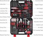 Eastvolt 218-Piece Household Tool Kit, Auto Repair Tool Set, Tool Kits for Homeowner, Plier, Screwdriver Set, Socket Kit and Toolbox Storage Case,Black + Red