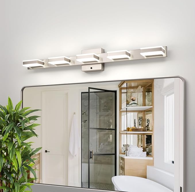 mirrea 32" Brushed Nickel Vanity Lights for Bathroom 5 Light Vanity Lighting Fixtures for Mirror 3 CCT Adjustable LED Vanity Light