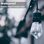 10 Feet Waterproof Wire Electric Light Socket, 1 Pack Outdoor Black Plug in Pendant Light, E26 E27 Socket for Vintage DIY Extension Cable Hanging Lamp