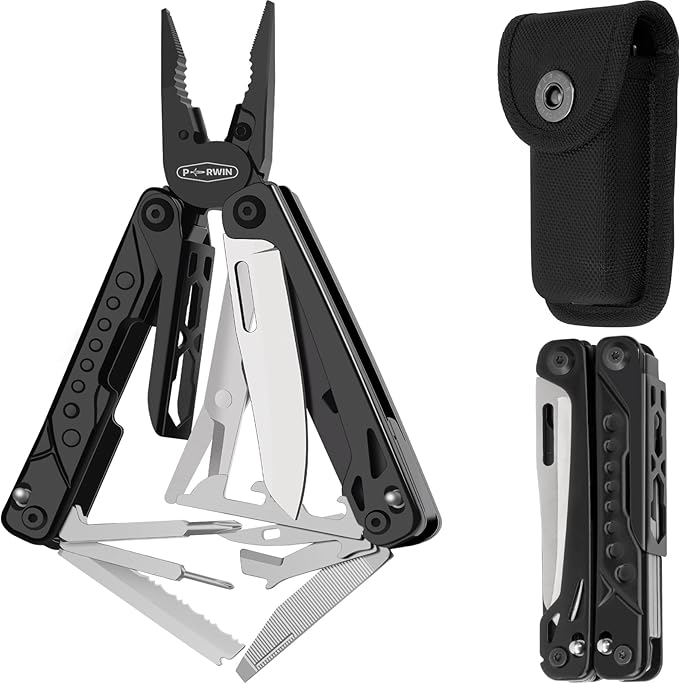 Multitool, 20-in-1 Stainless Steel Multi Tools Pliers with Nylon Sheath, Safe Locking, Professional Multi-Tool for Survival, Camping and Hunting, Black