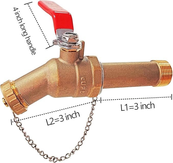 Water Heater Drain Valve 3/4"MIP X 3/4" Male GHT Connection to drain or Flush Hot Water Heater Faster and Easy Big Full Port (No Pb Brass,3 Inch Shank with Long Handle,Straight)