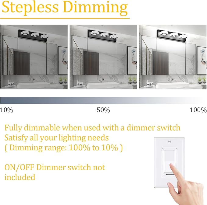 Ralbay 5 Color Temperature Modern LED Black Bathroom Vanity Lights Dimmable Acrylic Modern Black Bathroom Wall Lighting Fixtures 3 Lights