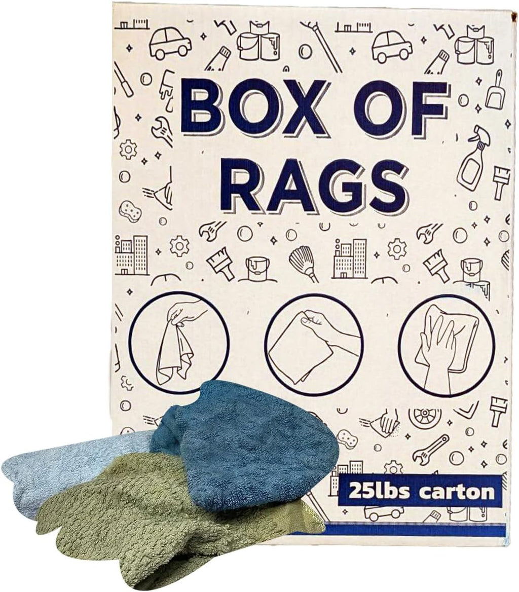 Recycled Color Terry Cloth Rags (25 lbs. Box) - Super Absorbent Cotton Towel Cleaning Rags for Garage, Shop Rags, Industrial Use & Housekeeping - Shop Rags Bulk