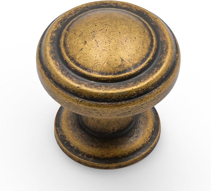 Amerdeco 10 Pack Antique Brass Cabinet Knobs Single Hole Cabinet Pulls 1 Inch Drawer Knobs for Bathroom Cabinets ZH0086